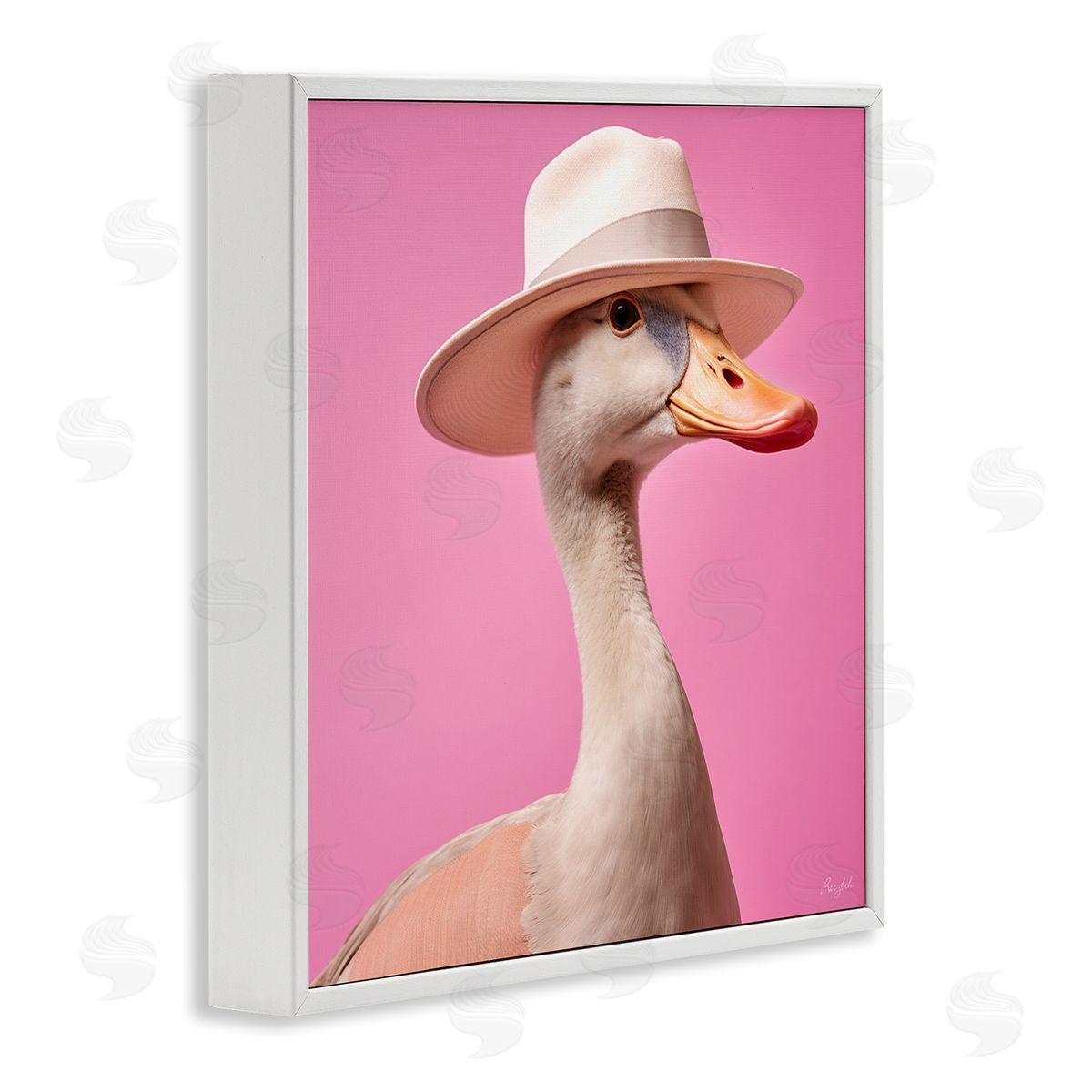 Roozbeh Duck in Hat on Pink White Framed Giclee Wall Artside_