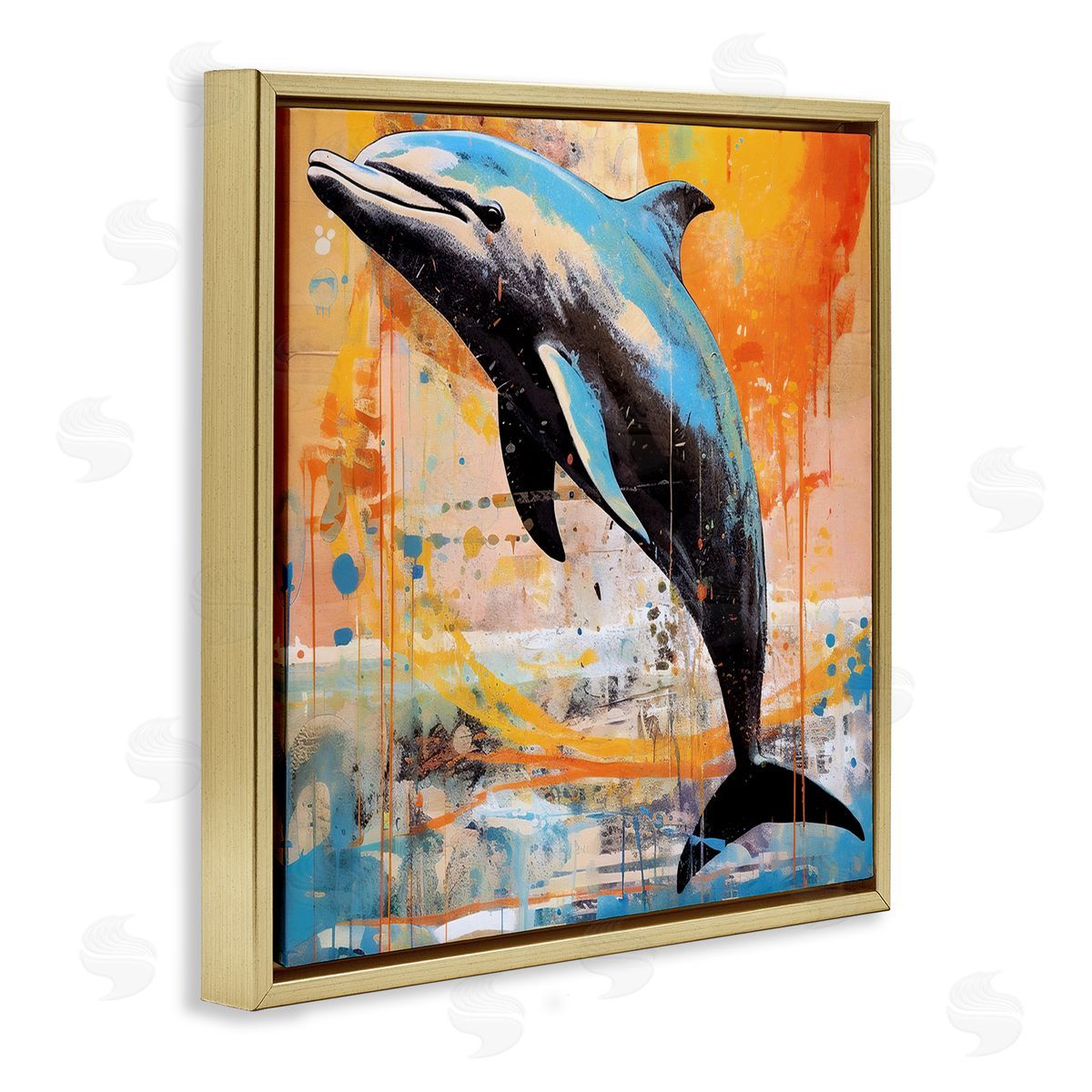 Ray Powers Modern Dolphin Collage Gold Floater Frame Canvas Artside_