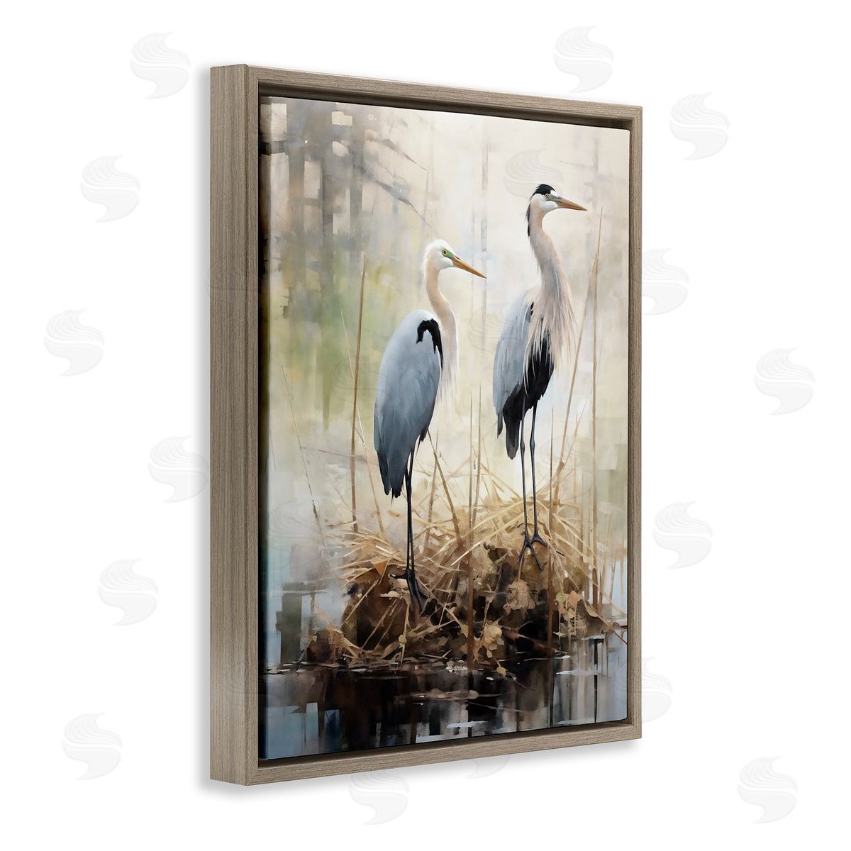 Ray Powers Cranes in Pond Nature Brown Floater Frame Canvas Artside_