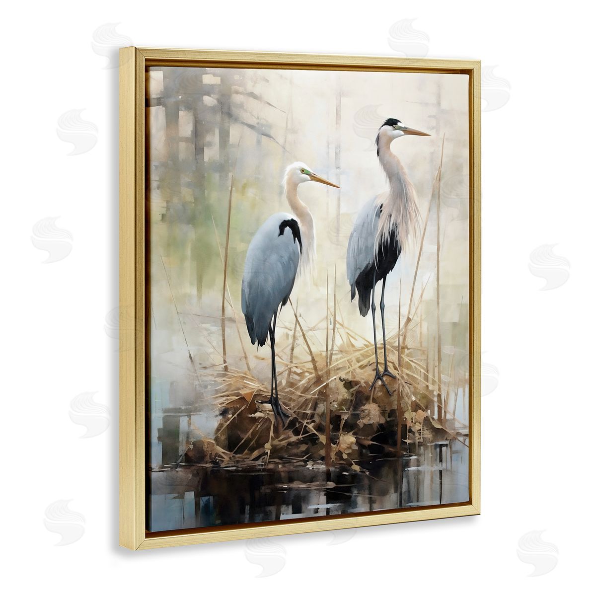 Ray Powers Cranes in Pond Nature Gold Floater Frame Canvas Artside_