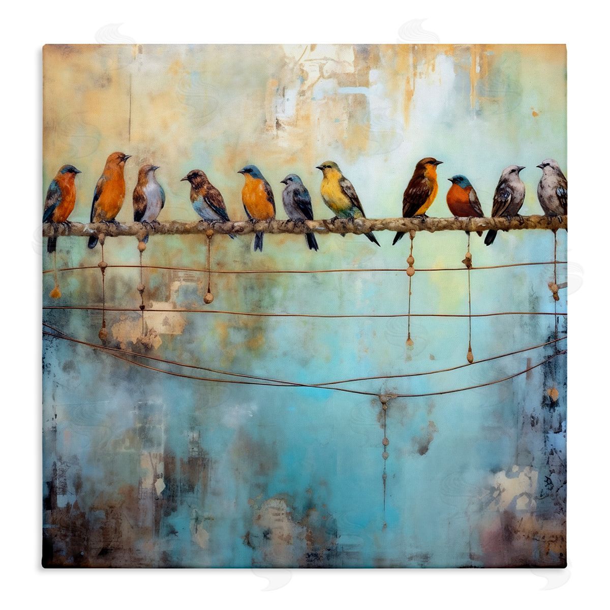 Abstract Perched Birds Canvas Wall Art, Home Decor by Ray Powers