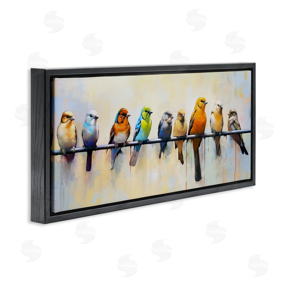 Modern Birds Perched Black Floating Frame Canvas Wall Art, Home Decor by Ray Powers