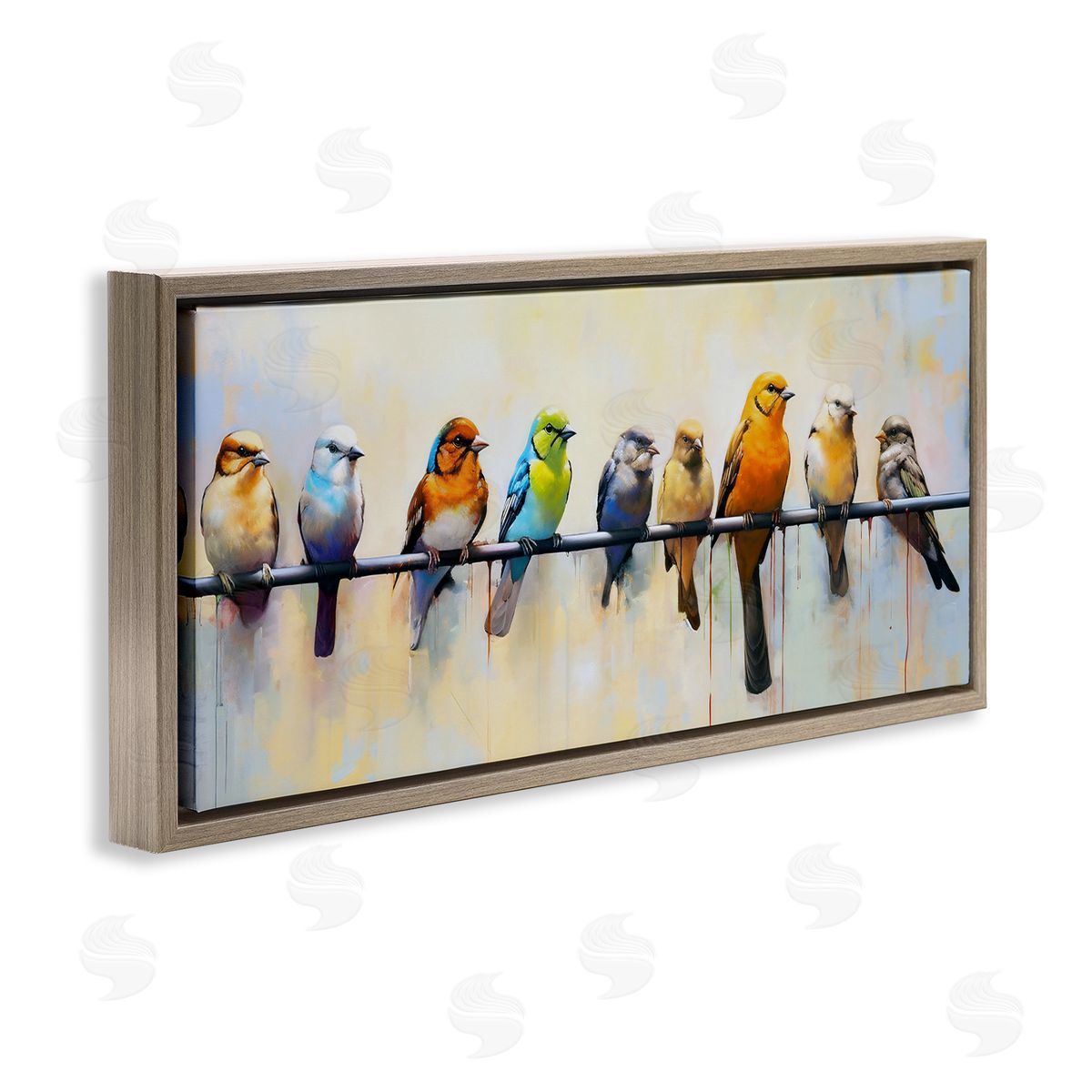 Modern Birds Perched Brown Floating Frame Canvas Wall Art, Home Decor by Ray Powers