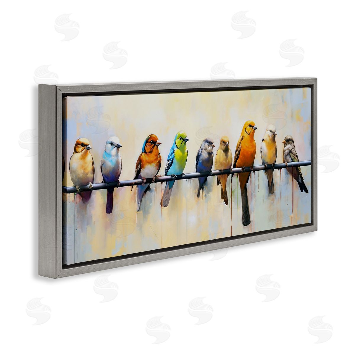 Modern Birds Perched Grey Floating Frame Canvas Wall Art, Home Decor by Ray Powers