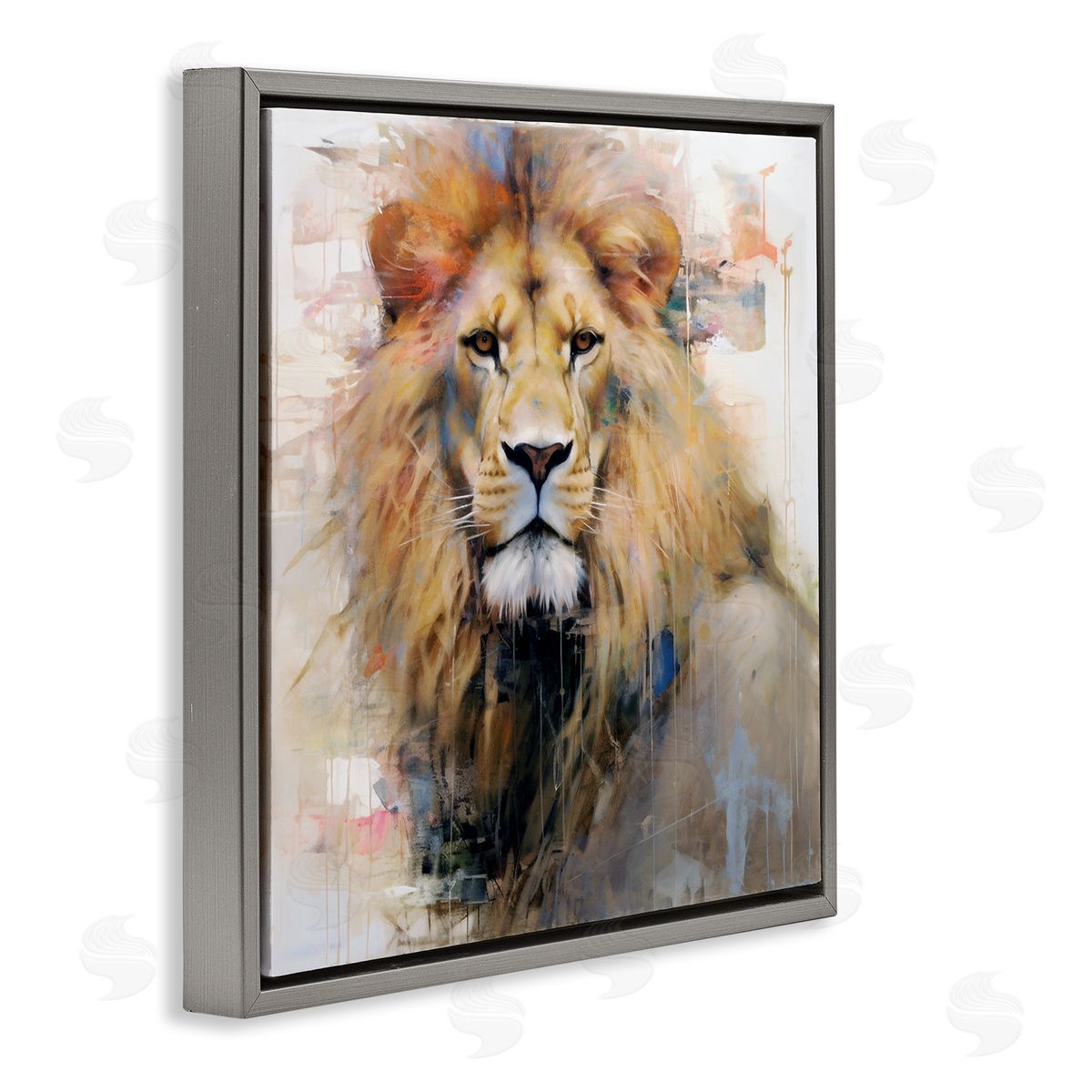 Ray Powers Modern Lion Portrait Gray Floater Frame Canvas Artside_