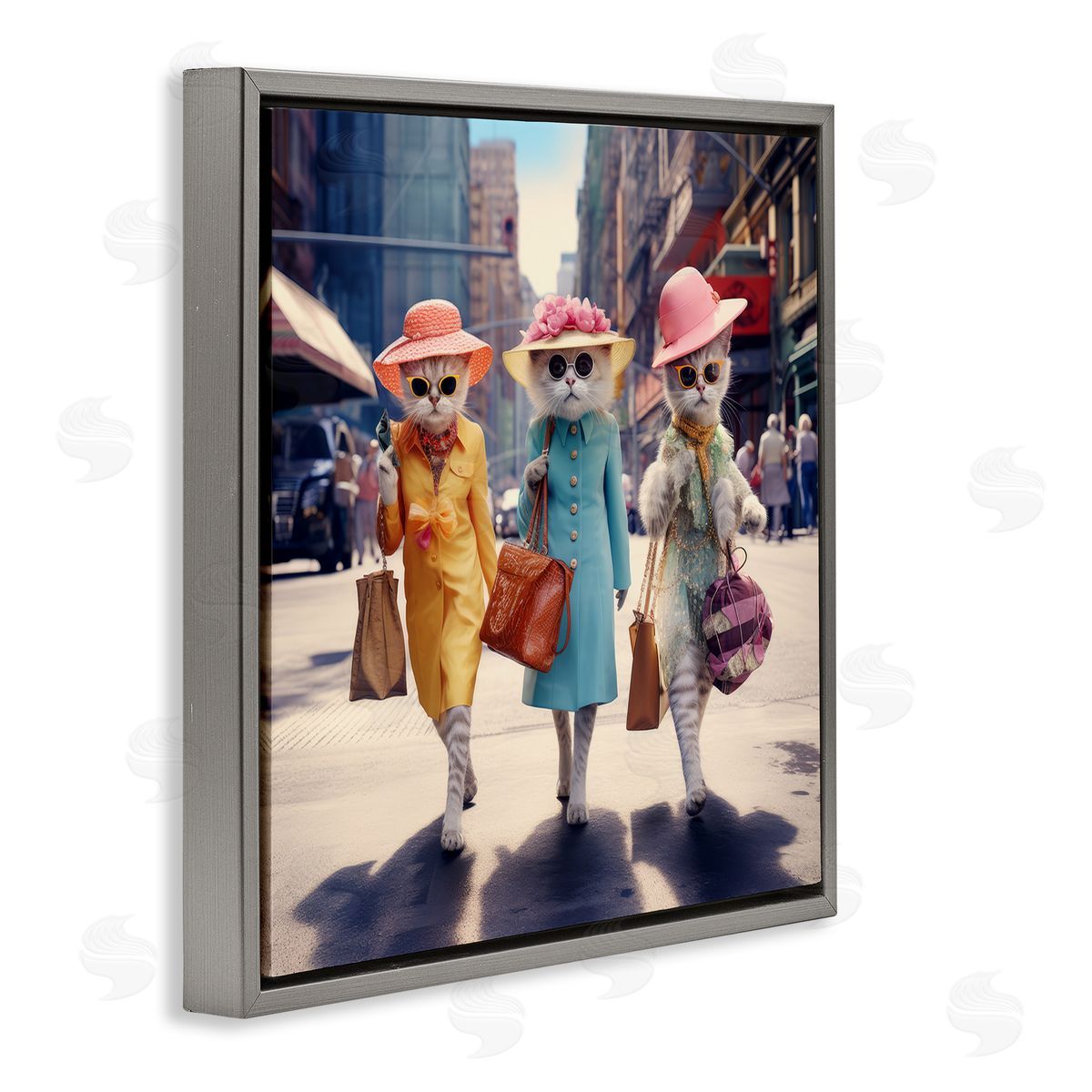Ray Powers Trendy Cat Trio Gray Floater Frame Canvas Artside_