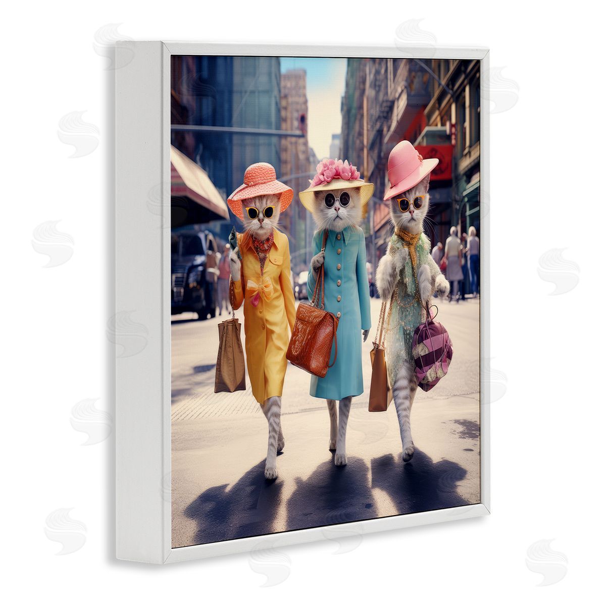 Ray Powers Trendy Cat Trio White Framed Giclee Wall Artside_