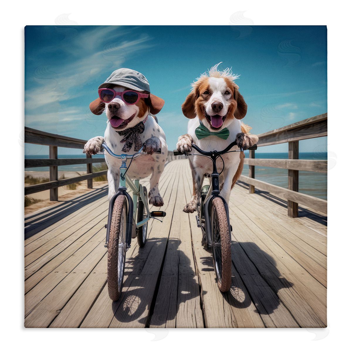 Ray Powers Coastal Bicycle Dogs Canvas Wall Art