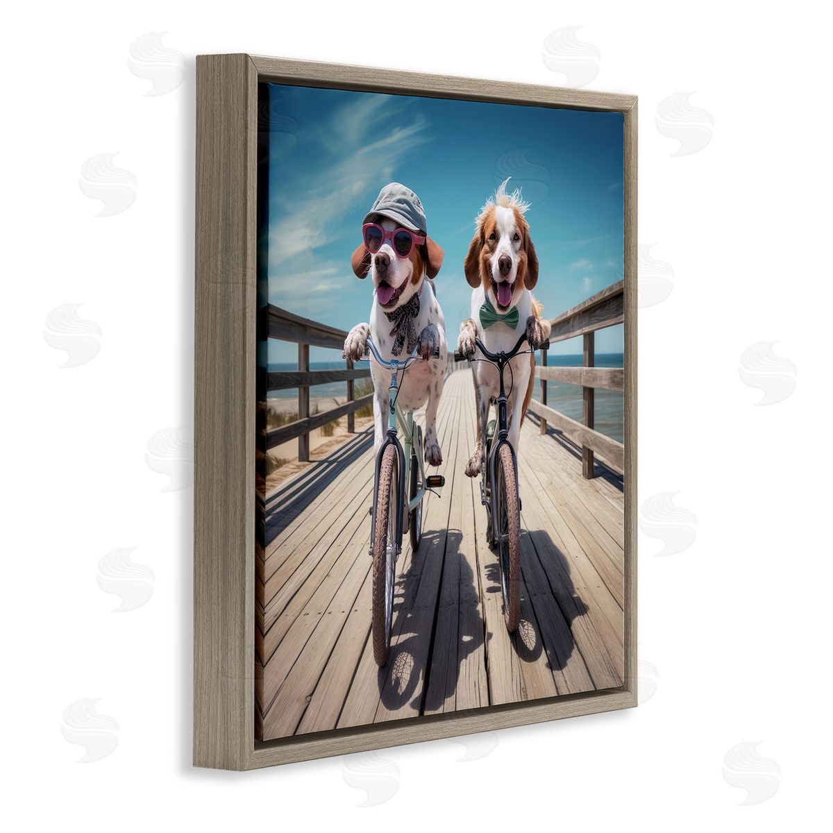 Ray Powers Coastal Bicycle Dogs Brown Floater Frame Canvas Artside_