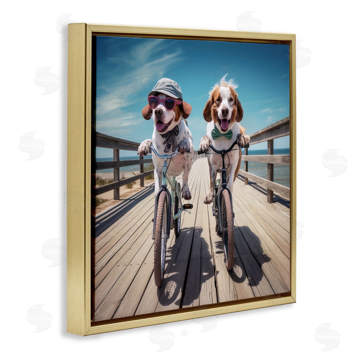 Ray Powers Coastal Bicycle Dogs Gold Floater Frame Canvas Artside_