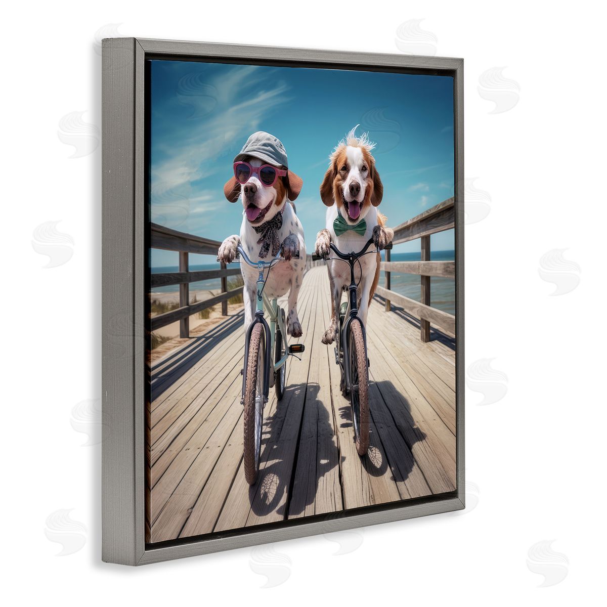 Ray Powers Coastal Bicycle Dogs Gray Floater Frame Canvas Artside_