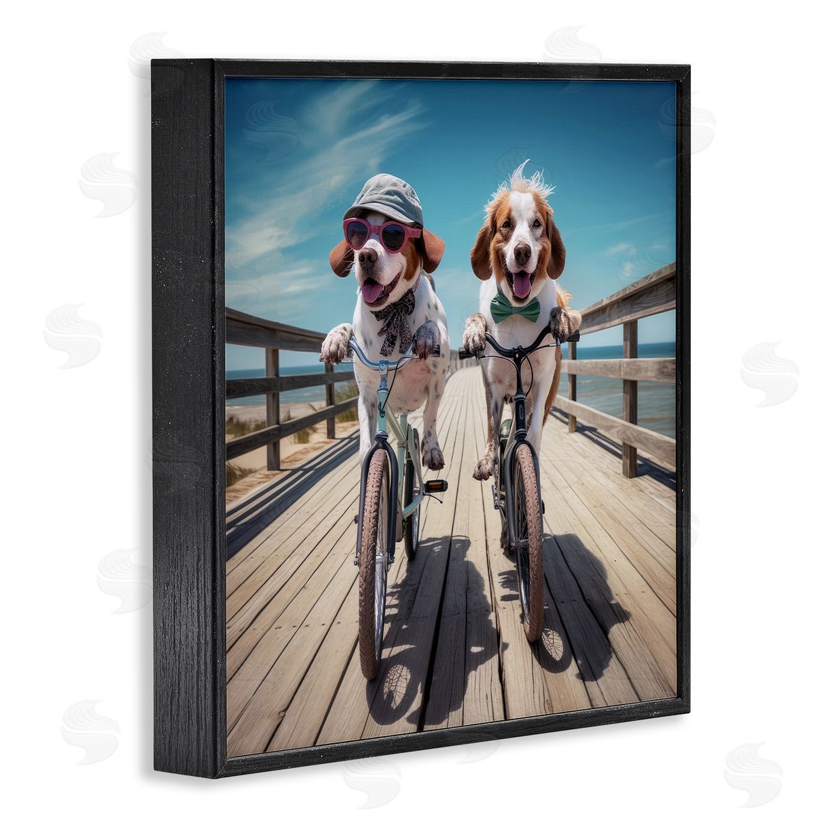 Ray Powers Coastal Bicycle Dogs Black Framed Giclee Wall Artside_