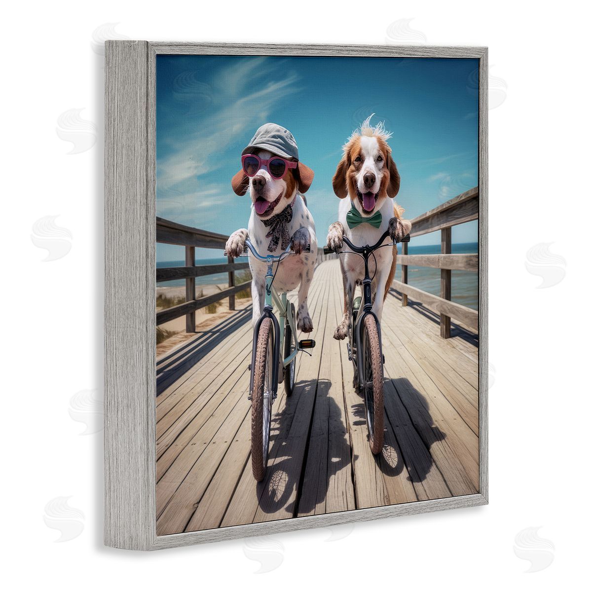 Ray Powers Coastal Bicycle Dogs Gray Framed Giclee Wall Artside_