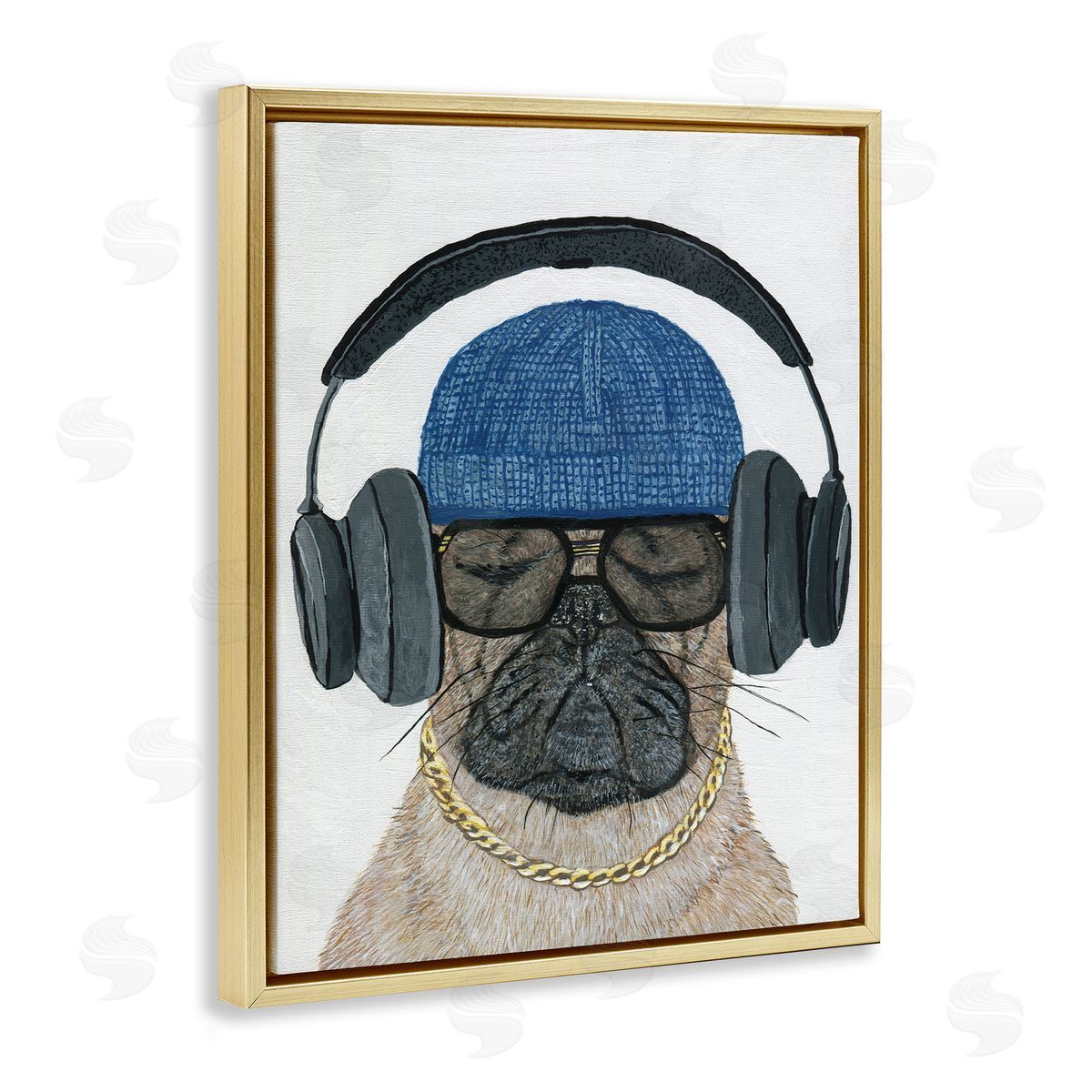 Melissa Symons Pug in Headphones Gold Floater Frame Canvas Artside_