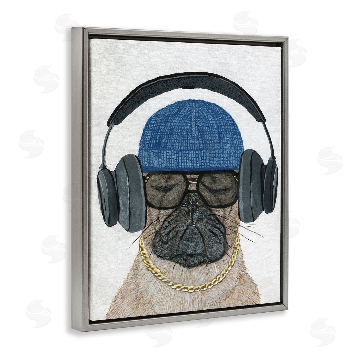 Melissa Symons Pug in Headphones Gray Floater Frame Canvas Artside_