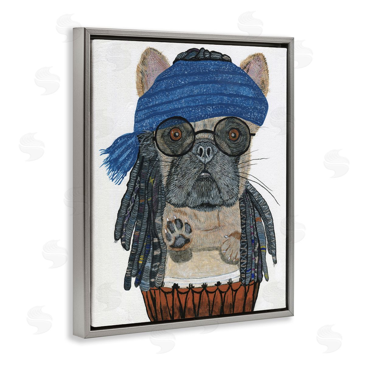 Melissa Symons Pug with Dreads Gray Floater Frame Canvas Artside_