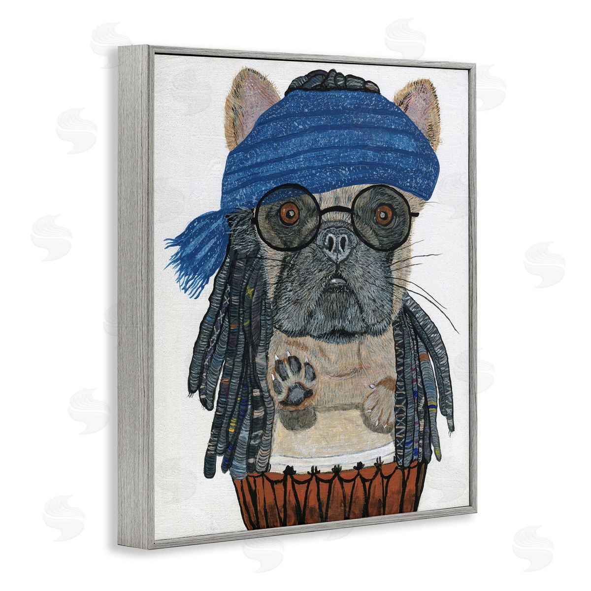 Melissa Symons Pug with Dreads Gray Framed Giclee Wall Artside_