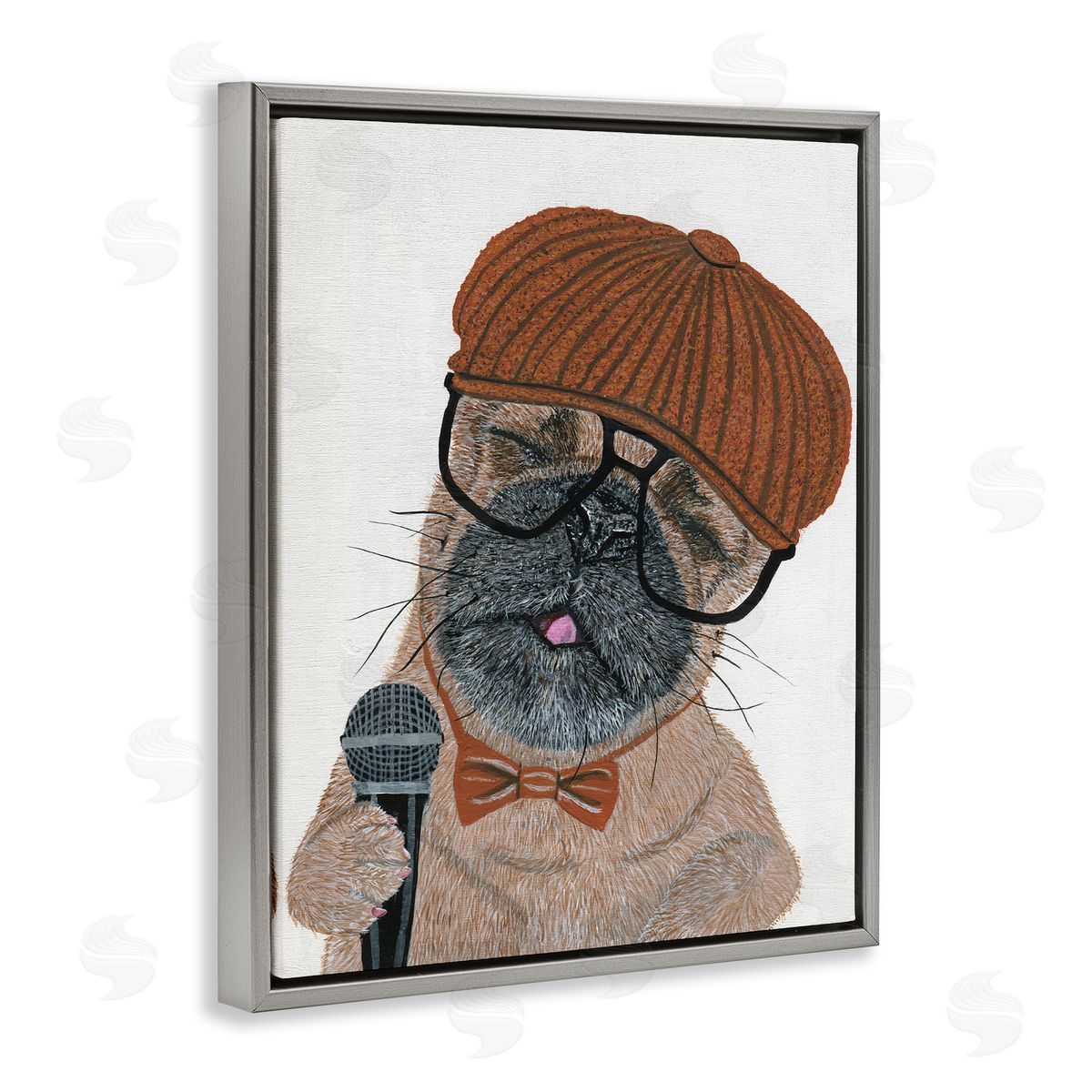 Melissa Symons Hipster Pug Portrait Gray Floater Frame Canvas Artside_