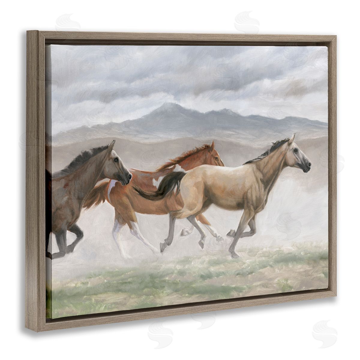 Wellington Studio Galloping Horses Landscape Brown Floater Frame Canvas Artside_