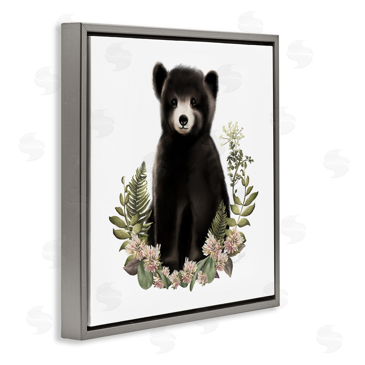 Studio Q Floral Bramble Bear Gray Floater Frame Canvas Artside_