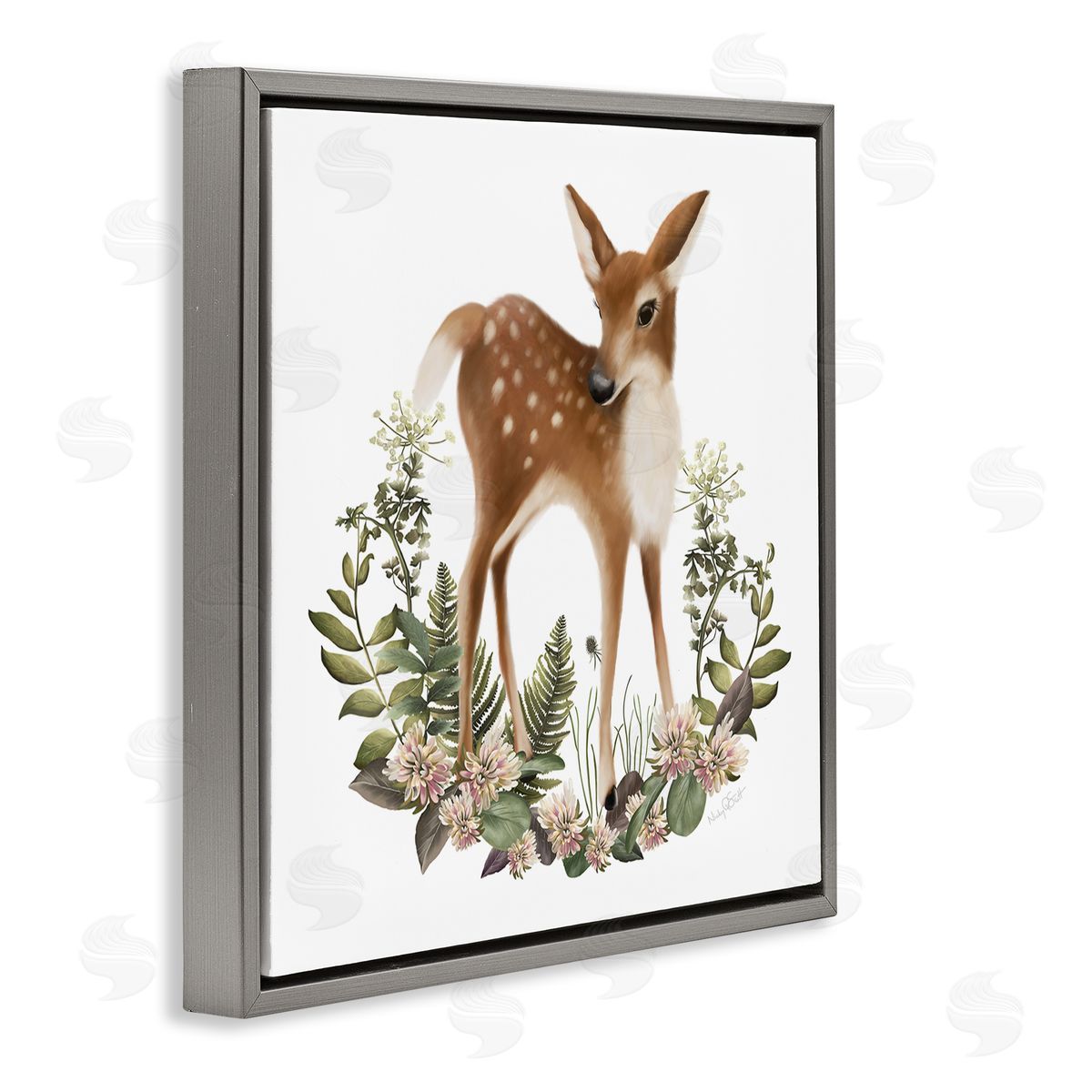 Studio Q Floral Bramble Deer Gray Floater Frame Canvas Artside_