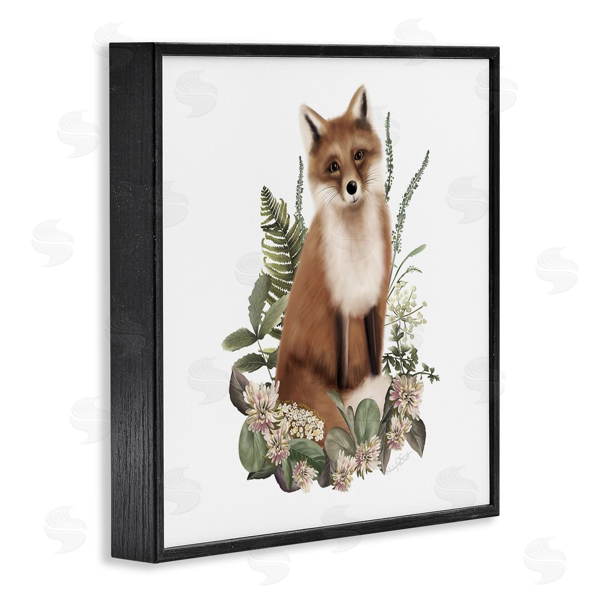 Studio Q Floral Bramble Fox Black Framed Giclee Wall Artside_