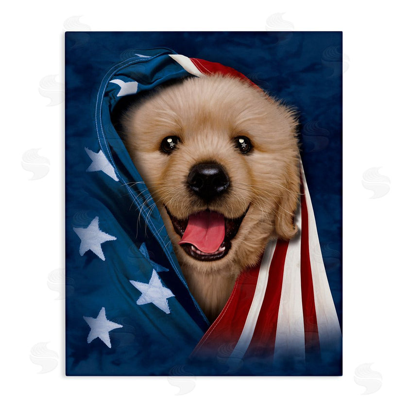 Vincent Hie Puppy & American Flag Canvas Wall Art