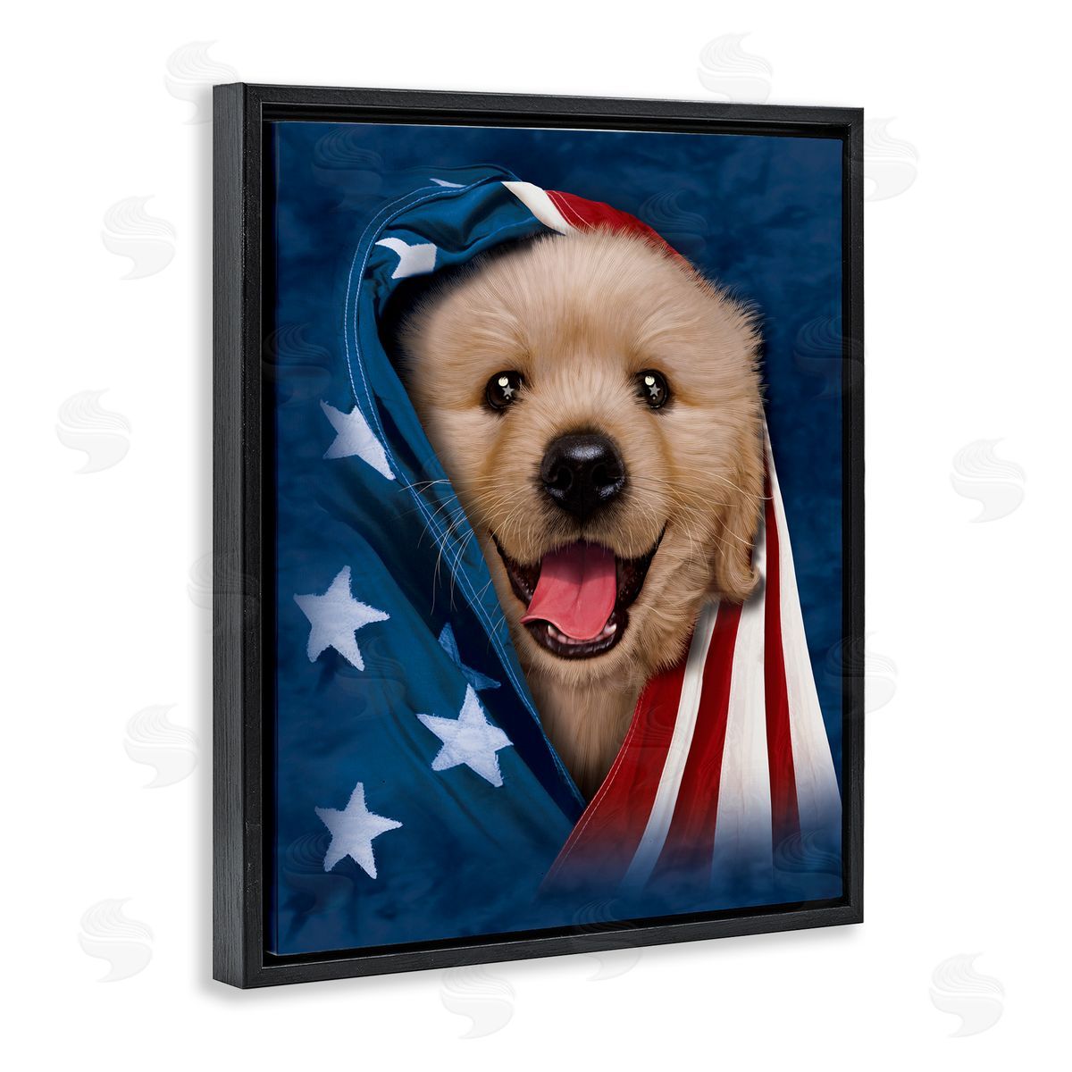 Vincent Hie Puppy & American Flag Black Floater Frame Canvas Artside_