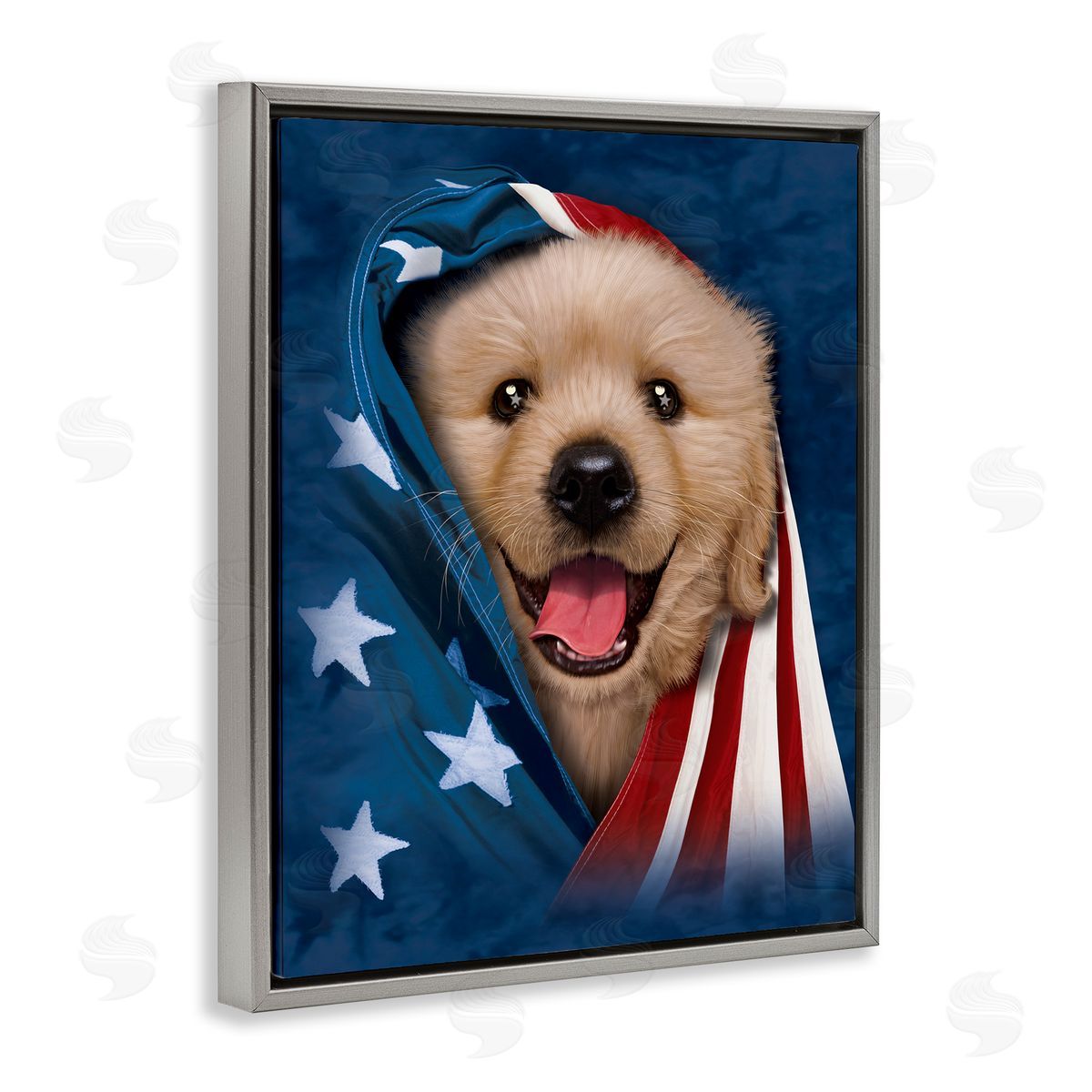 Vincent Hie Puppy & American Flag Gray Floater Frame Canvas Artside_