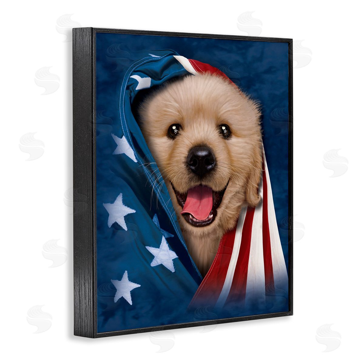 Vincent Hie Puppy & American Flag Black Framed Giclee Wall Artside_