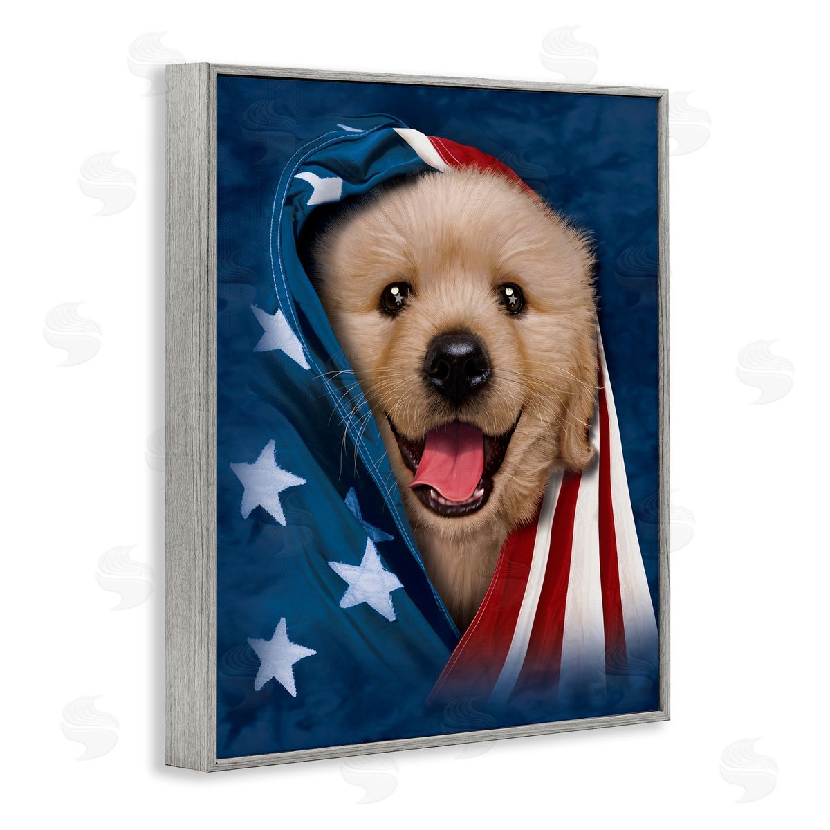 Vincent Hie Puppy & American Flag Gray Framed Giclee Wall Artside_