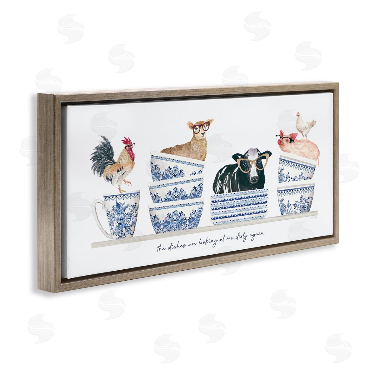 Farmhouse Dirty Dishes Brown Floating Frame Canvas Wall Art, Home Decor by Cindy Jacobs