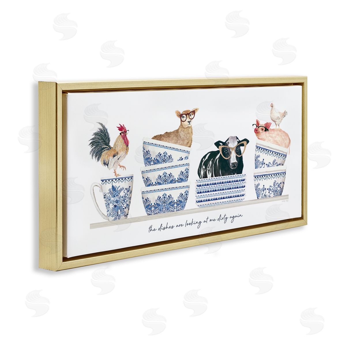 Farmhouse Dirty Dishes Gold Floating Frame Canvas Wall Art, Home Decor by Cindy Jacobs