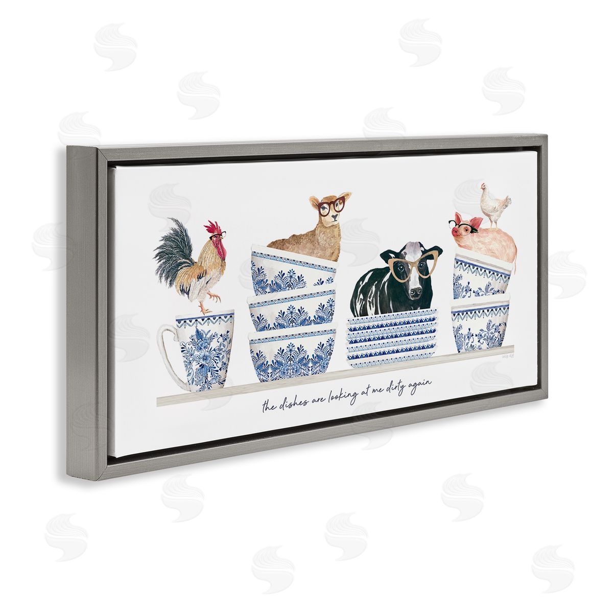 Farmhouse Dirty Dishes Grey Floating Frame Canvas Wall Art, Home Decor by Cindy Jacobs