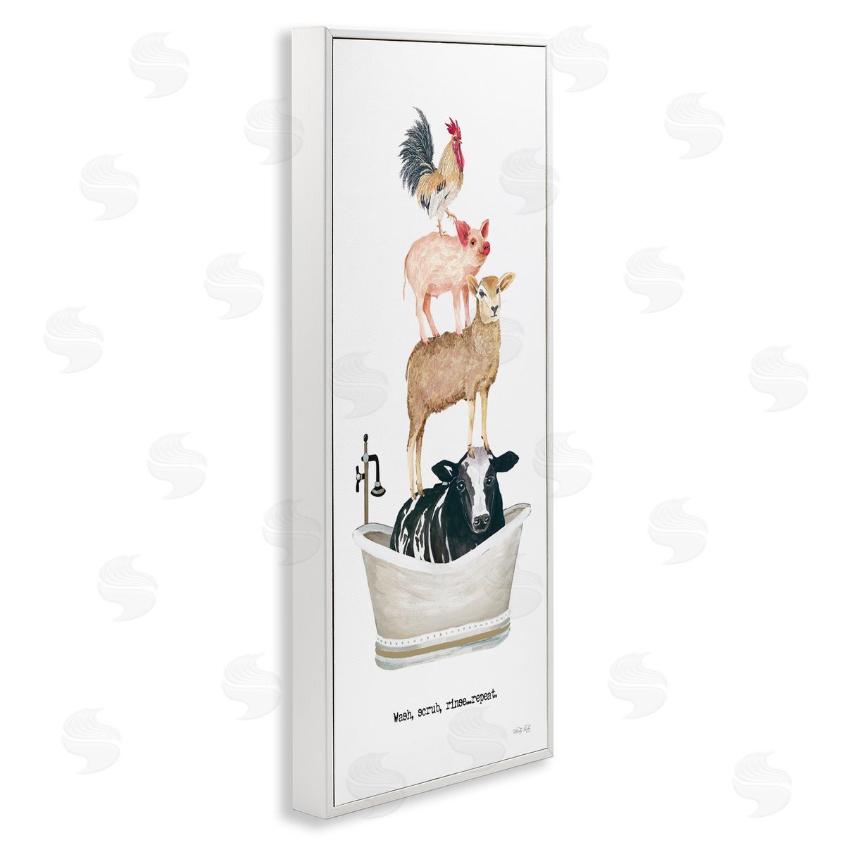 Wash Scrub Rinse Animals White Frame Print Wall Art, Home Decor by Cindy Jacobs