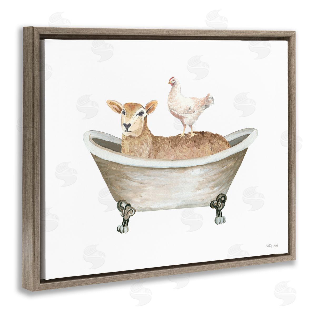 Cindy Jacobs Country Bathroom Animals Brown Floater Frame Canvas Artside_