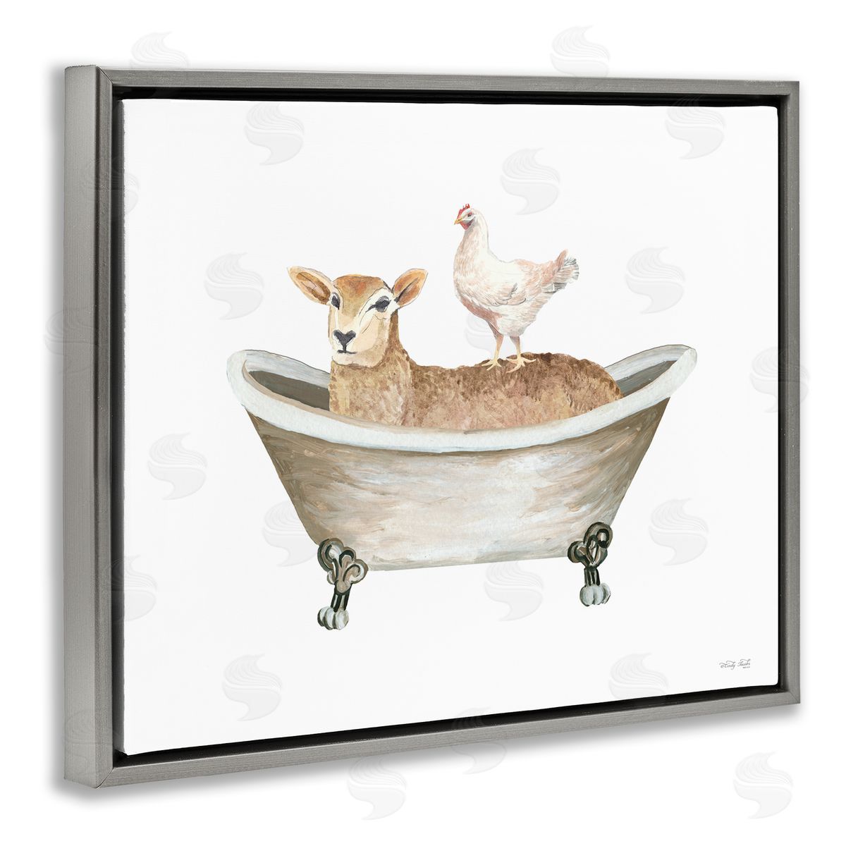 Cindy Jacobs Country Bathroom Animals Gray Floater Frame Canvas Artside_