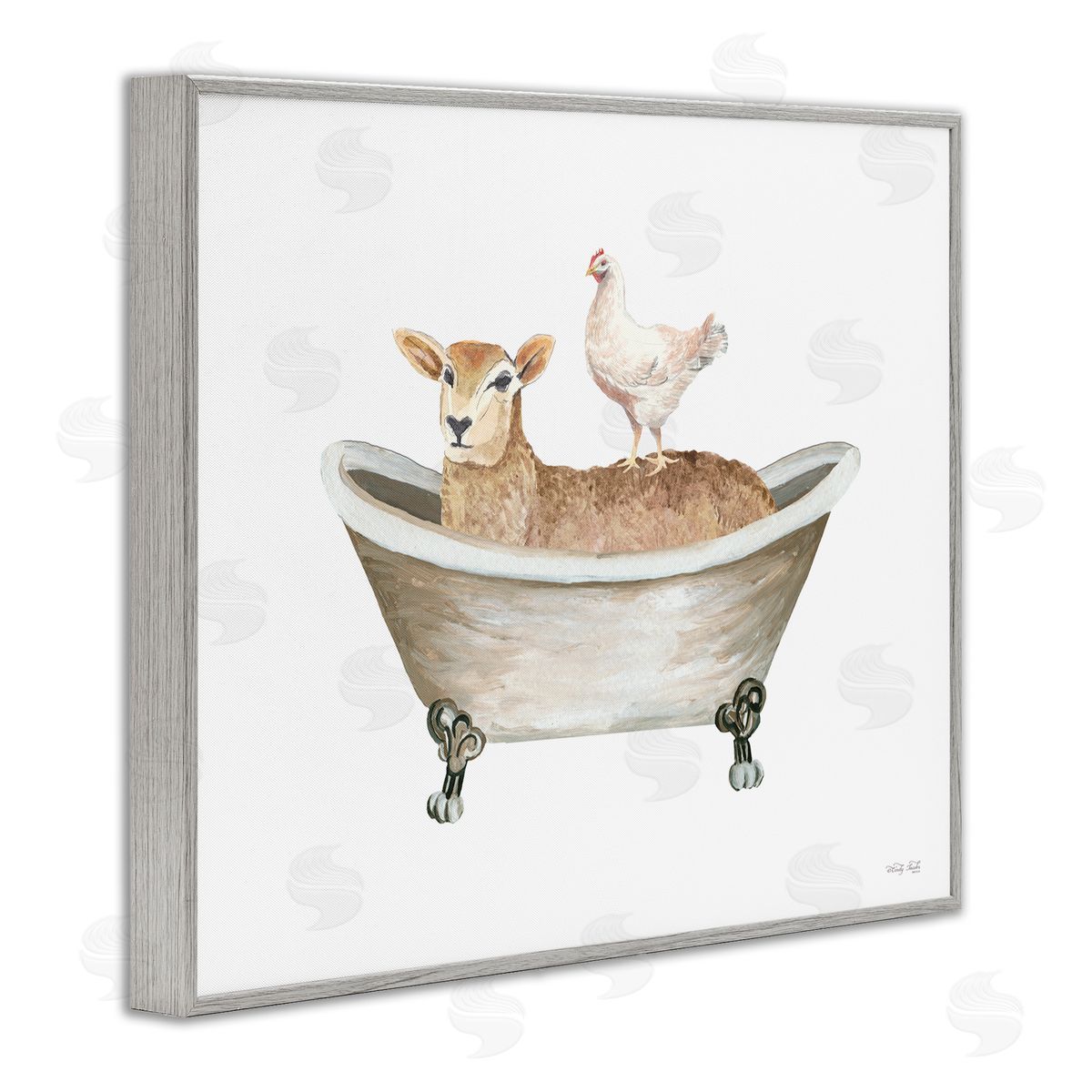 Cindy Jacobs Country Bathroom Animals Gray Framed Giclee Wall Artside_
