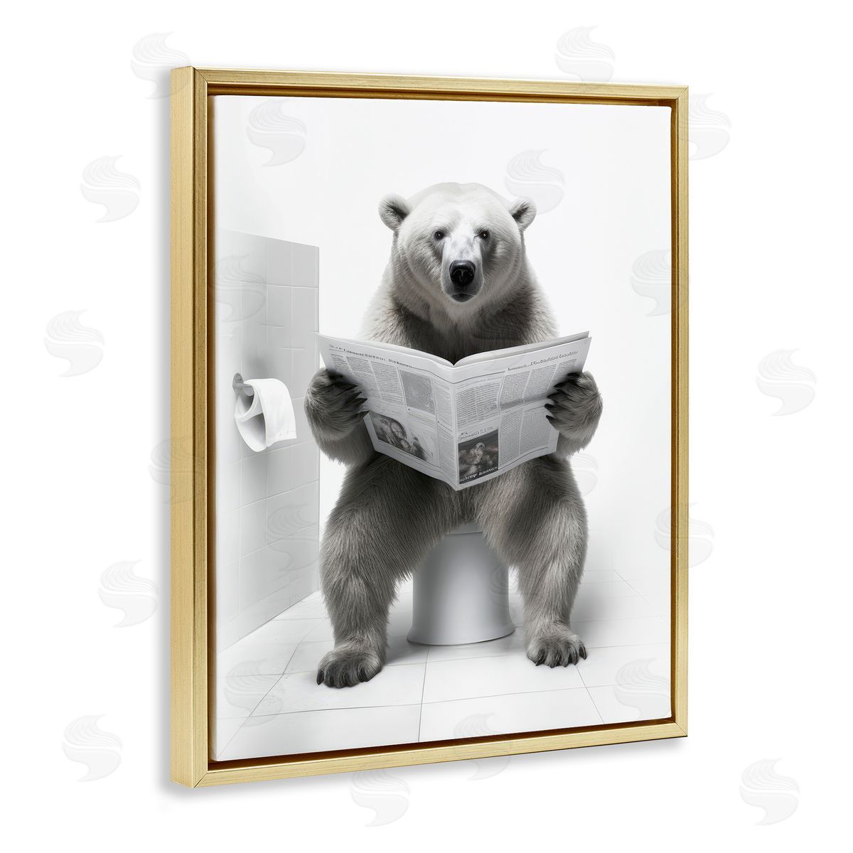 Lazar Studio Bear Reading Newspaper Gold Floater Frame Canvas Artside_