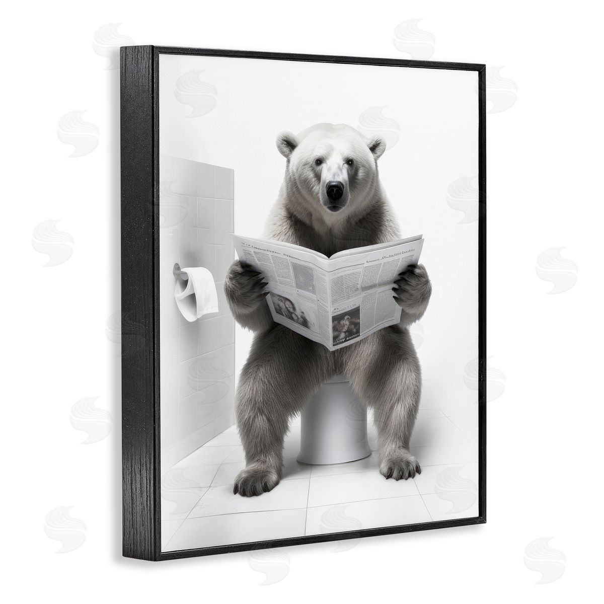 Lazar Studio Bear Reading Newspaper Black Framed Giclee Wall Artside_