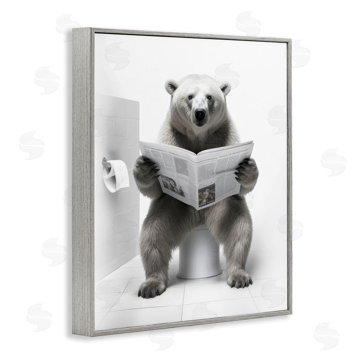 Lazar Studio Bear Reading Newspaper Gray Framed Giclee Wall Artside_