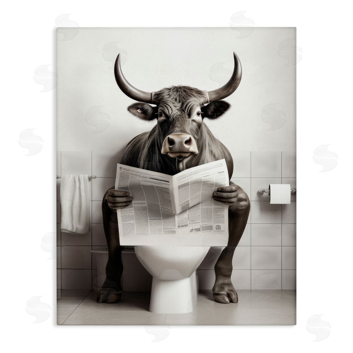 Lazar Studio Cattle Reading Newspaper Canvas Wall Art