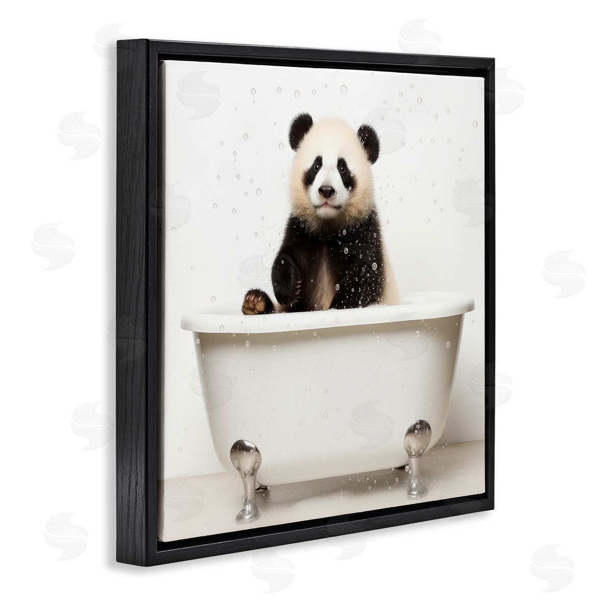 Lazar Studio Panda Bathtub Bubbles Black Floater Frame Canvas Artside_