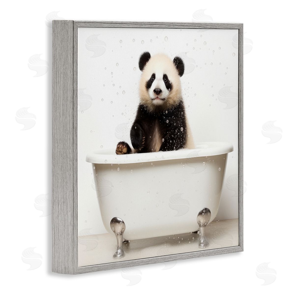 Lazar Studio Panda Bathtub Bubbles Gray Framed Giclee Wall Artside_