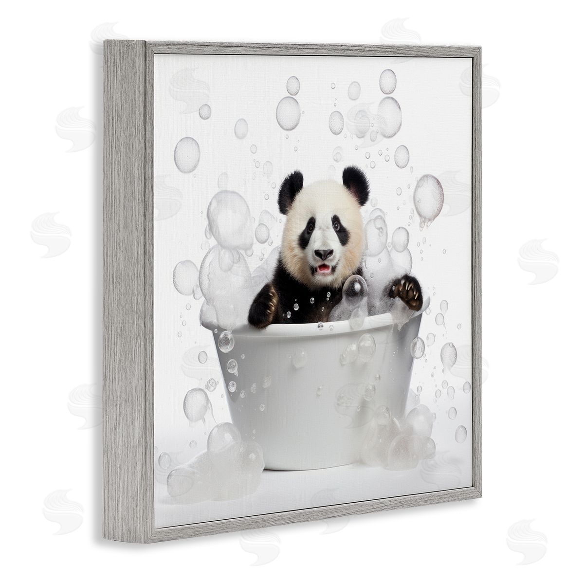 Lazar Studio Panda Bubble Bath Gray Framed Giclee Wall Artside_