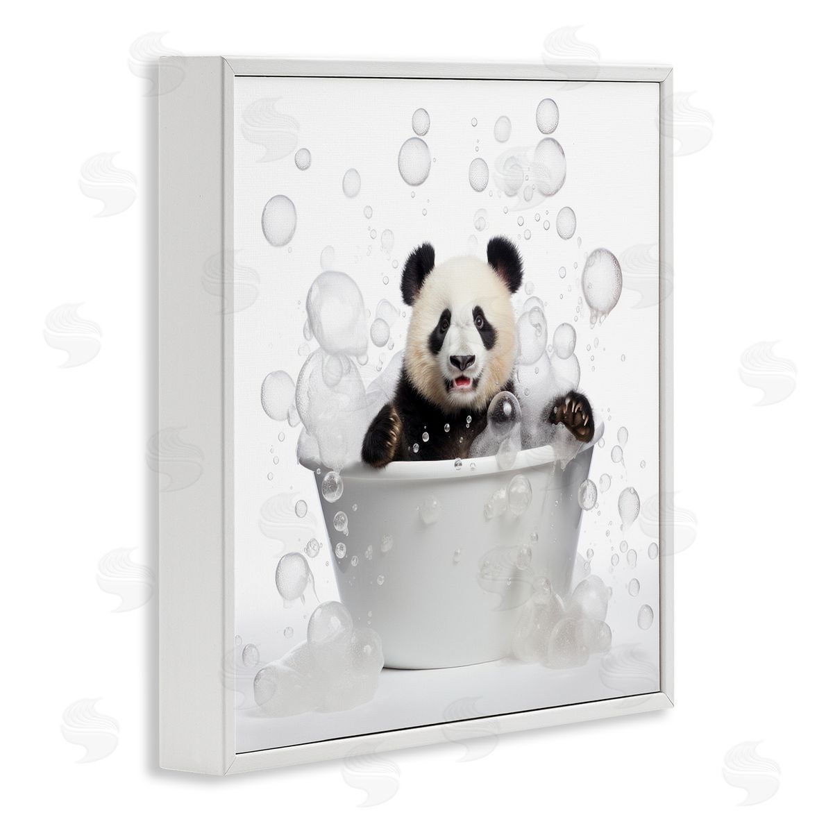 Lazar Studio Panda Bubble Bath White Framed Giclee Wall Artside_