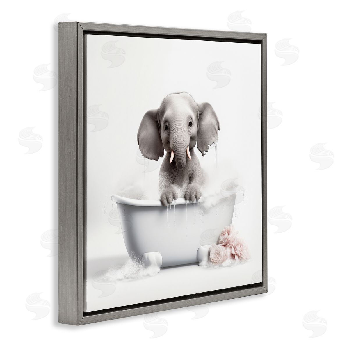 Lazar Studio Baby Elephant Bath Gray Floater Frame Canvas Artside_