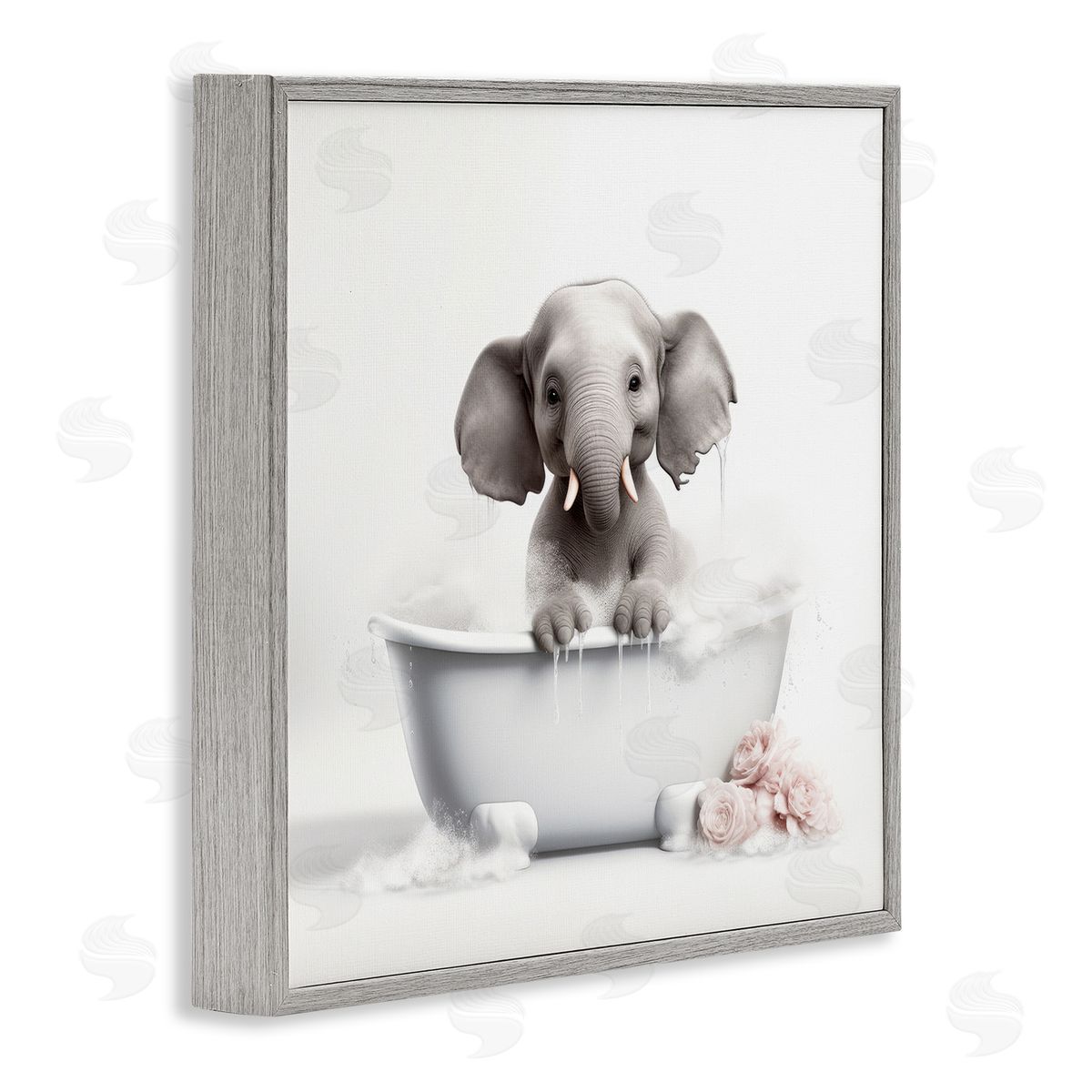 Lazar Studio Baby Elephant Bath Gray Framed Giclee Wall Artside_