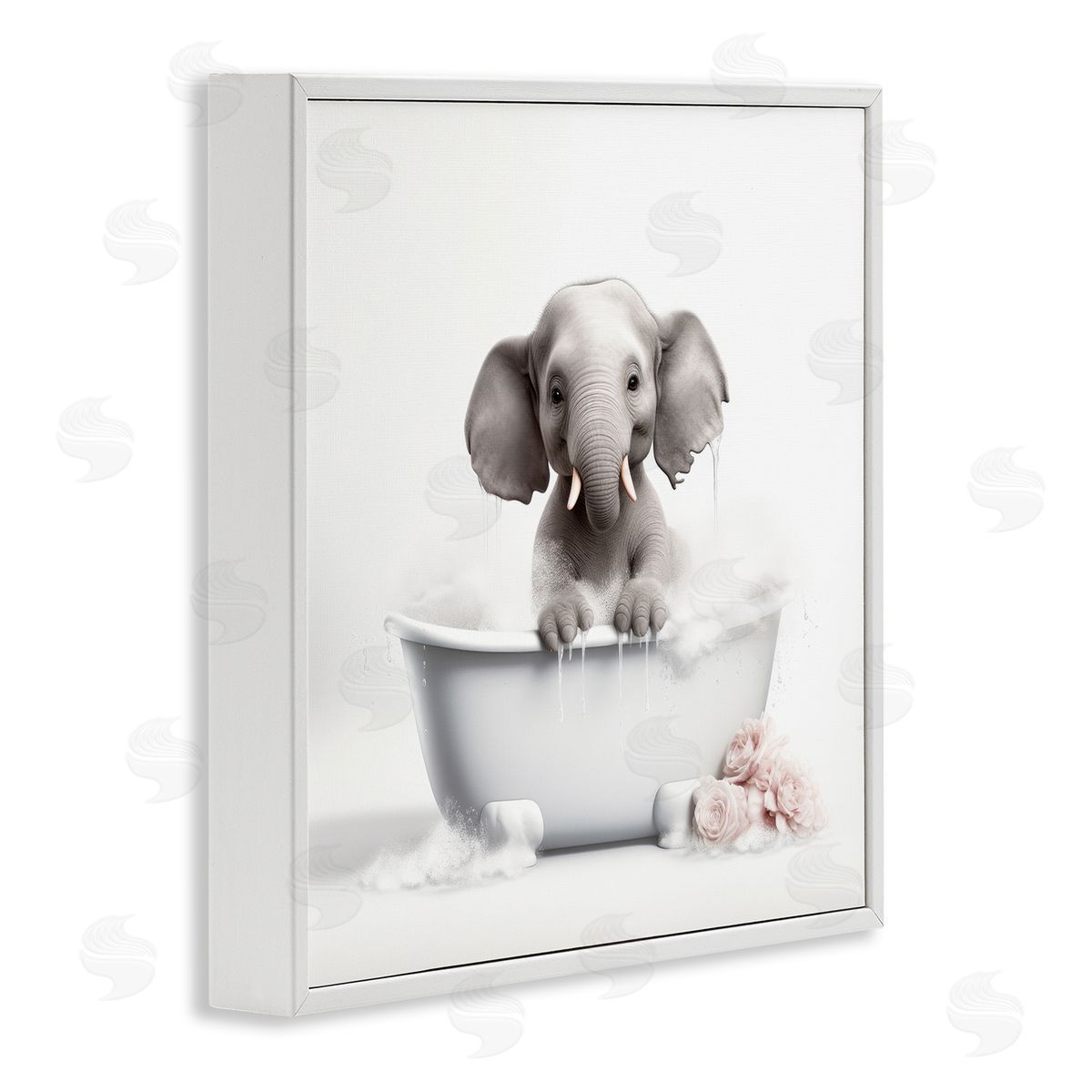 Lazar Studio Baby Elephant Bath White Framed Giclee Wall Artside_