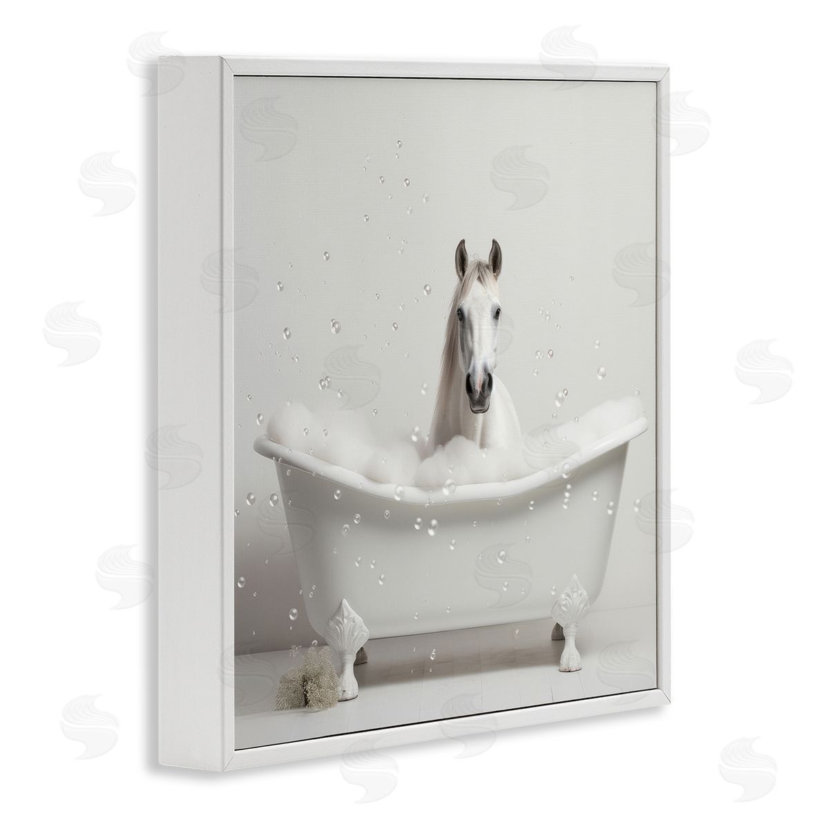 Lazar Studio Horse Bubble Bath White Framed Giclee Wall Artside_